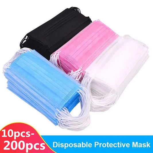 Mascarillas quirúrgicas desechables de 10 a 200 unidades, mascarillas faciales médicas de 3 capas con filtro, antipolvo, transpirables, con elásticos para las orejas, mascarillas bucales para adultos.