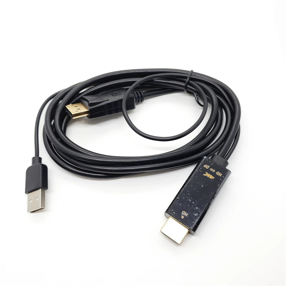 Cable HDMI a DP de 1,8 m (4K, 60 Hz), adaptador convertidor HDMI 2.0 a DisplayPort de 1,8 m (6 pies) con cable de alimentación USB para PS5, PS4 Pro, PC y portátil.