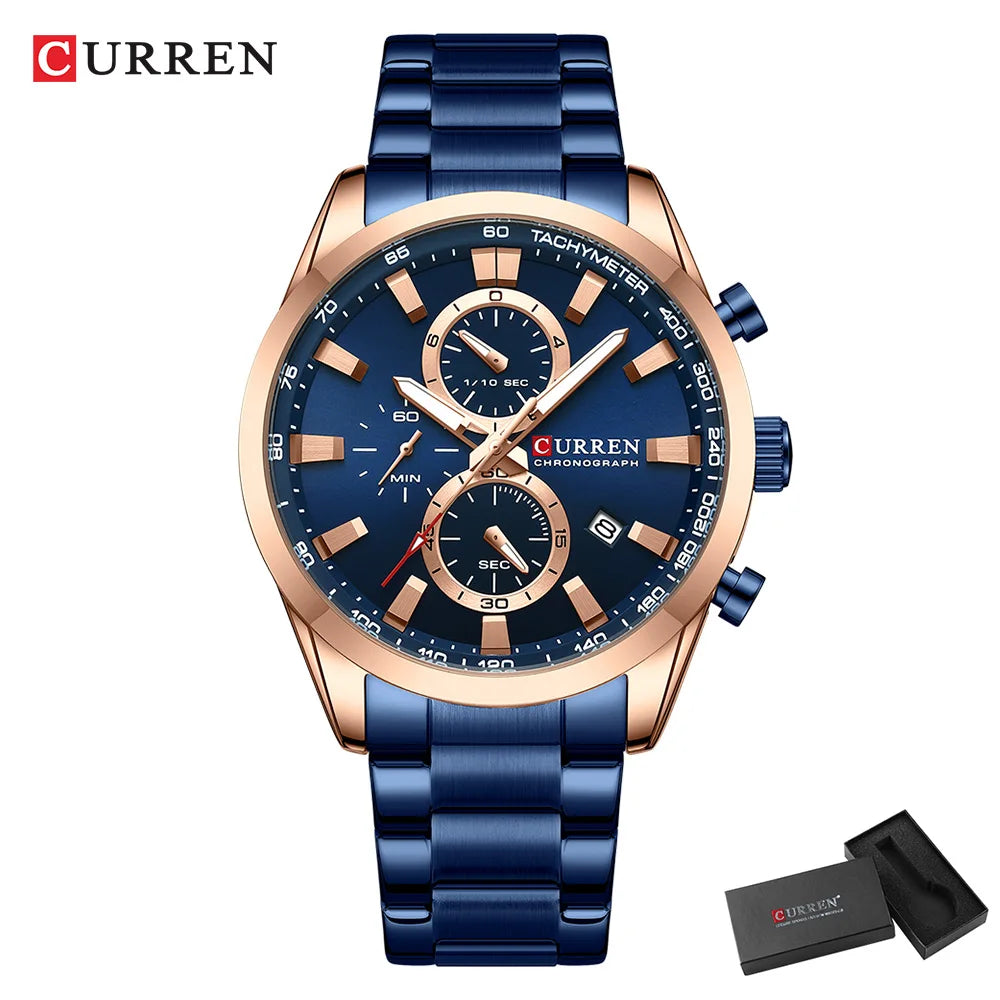 Reloj deportivo CURREN de cuarzo con cronógrafo para hombre - Pulsera de acero inoxidable y esfera multifuncional