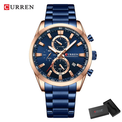 Reloj deportivo CURREN de cuarzo con cronógrafo para hombre - Pulsera de acero inoxidable y esfera multifuncional