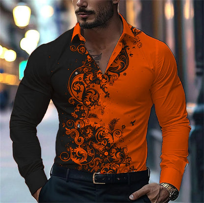 Camisa estampada con degradado para hombre, estilo informal elegante, manga larga con solapa, ideal para fiestas y eventos sociales, 9 colores