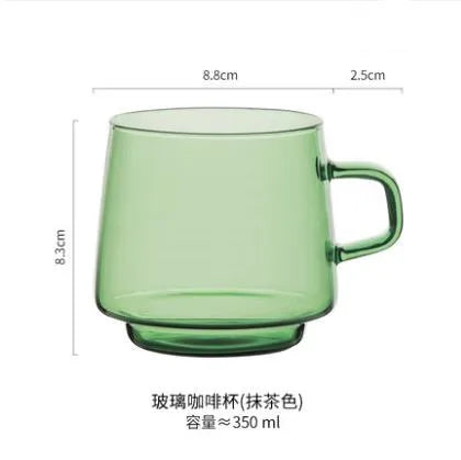 Taza de vidrio coloreada de 350 ml, resistente al calor, color ámbar, azul y verde, apilable, para café, té, 1 unidad