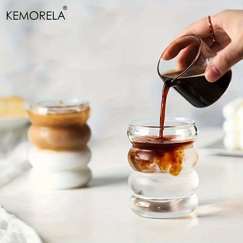 6 piezas de taza de vidrio con forma de onda, botella de agua, resistente al calor, para cerveza, té, café, jugo, leche, cafetería, regalo para el hogar