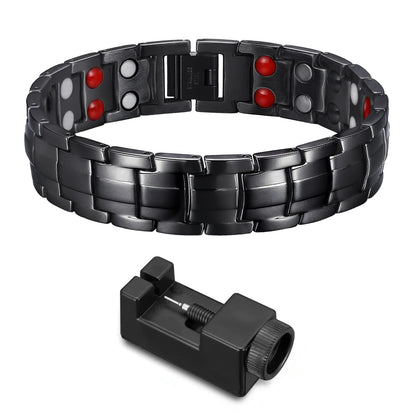 Pulseras magnéticas de cobre de alta resistencia para hombre con imanes de neodimio de doble fila, tamaño ajustable, ideal como regalo para parejas.