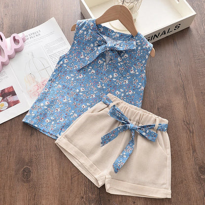 Ropa de verano para niñas pequeñas, chaleco sin mangas y pantalones cortos, conjunto de 2 piezas, disfraz de moda infantil, chándales para niños