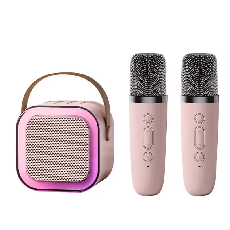 Máquina de karaoke con altavoz Bluetooth portátil y 2 micrófonos inalámbricos, altavoz de canto familiar de alta fidelidad, regalo para niños, caja de sonido