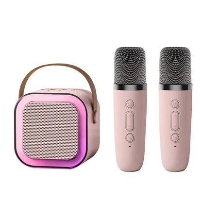 Máquina de karaoke con altavoz Bluetooth portátil y 2 micrófonos inalámbricos, altavoz de canto familiar de alta fidelidad, regalo para niños, caja de sonido