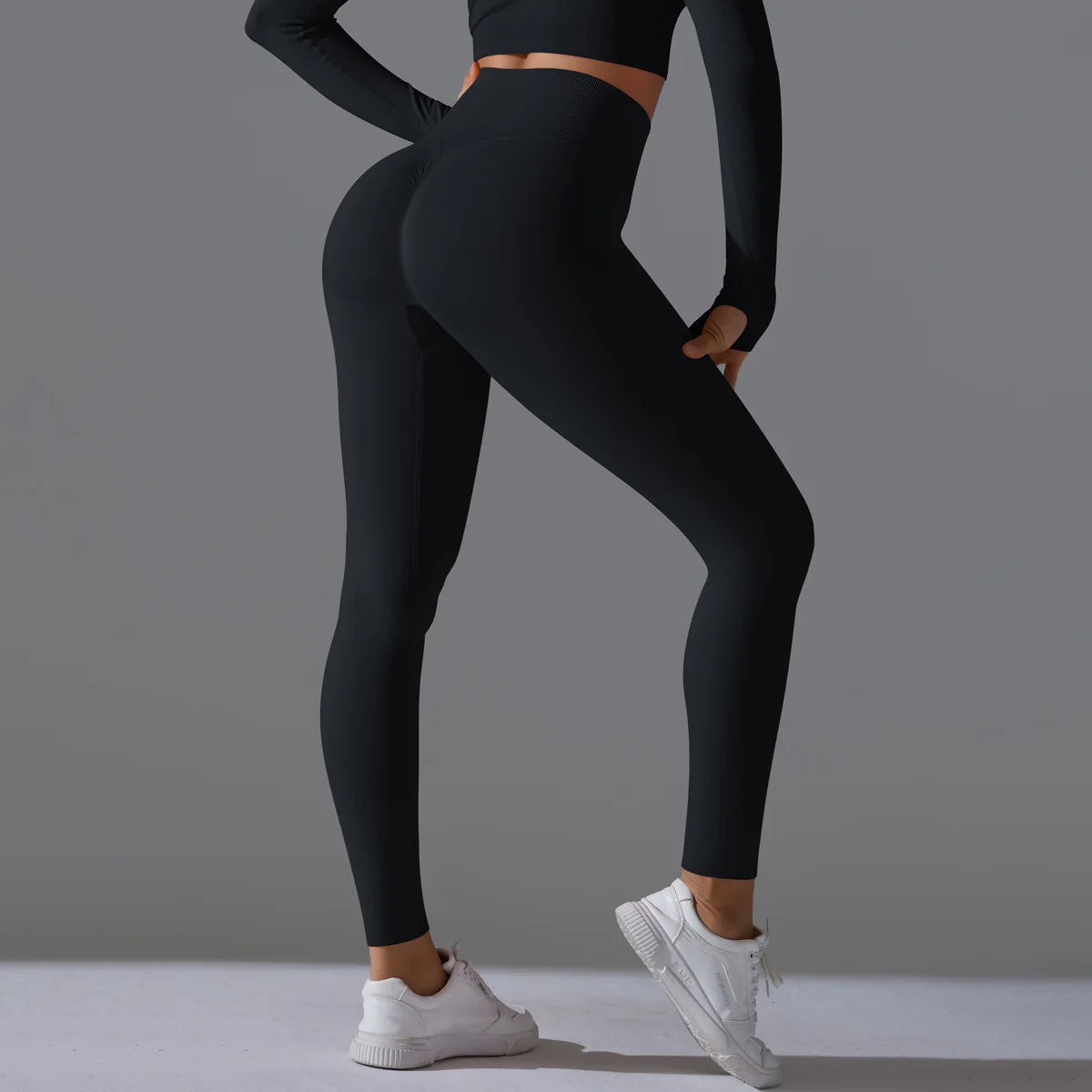 Leggings deportivos de yoga para mujer, sin costuras, cintura alta, elásticos, color sólido, para gimnasio, correr, secado rápido, realce y efecto moldeador.