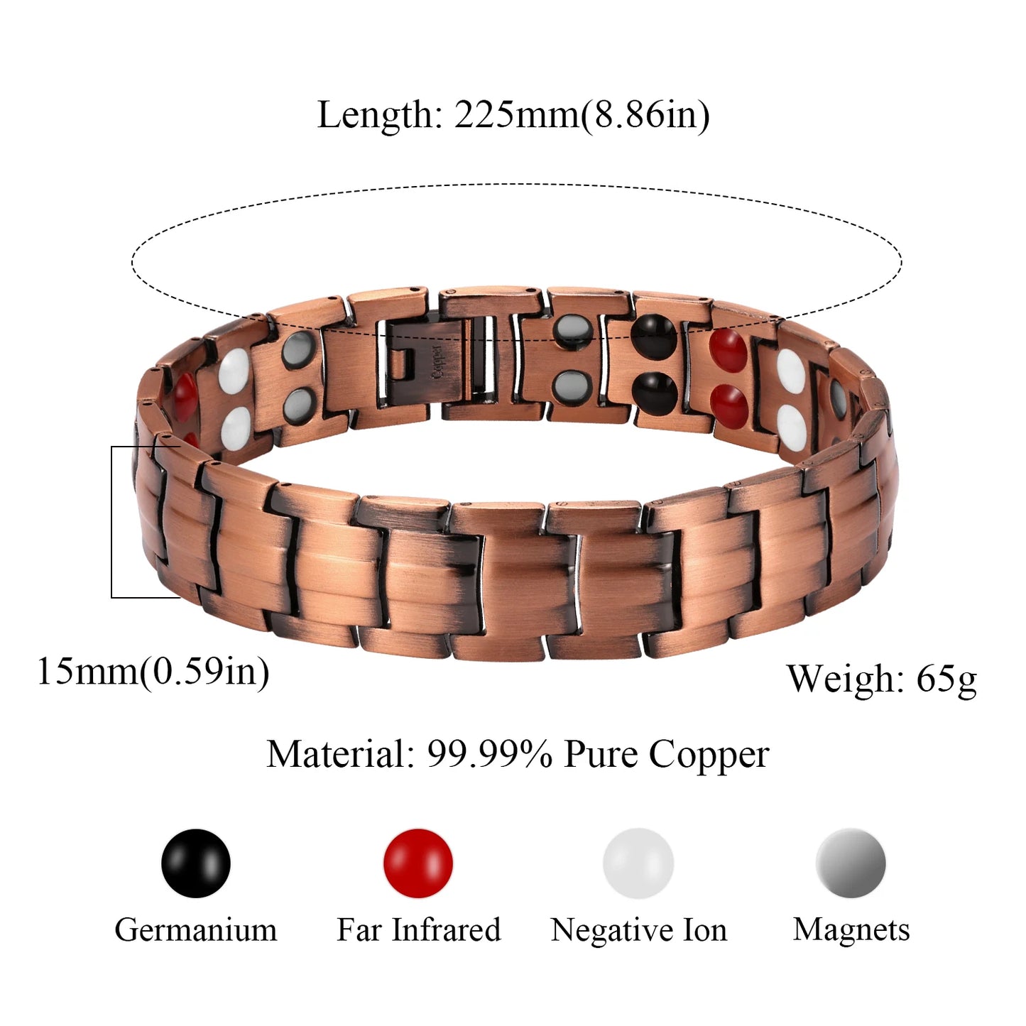 Pulseras magnéticas de cobre de alta resistencia para hombre con imanes de neodimio de doble fila, tamaño ajustable, ideal como regalo para parejas.