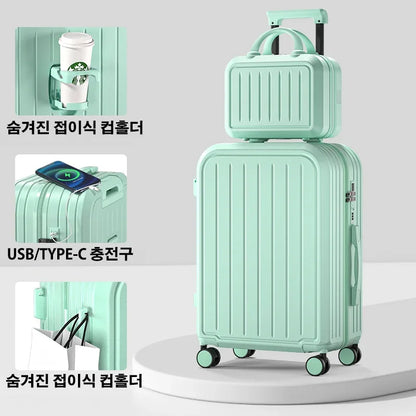 Maleta de 20, 22, 24, 26 y 28 pulgadas con ruedas y portavasos, ideal para viajes de negocios.