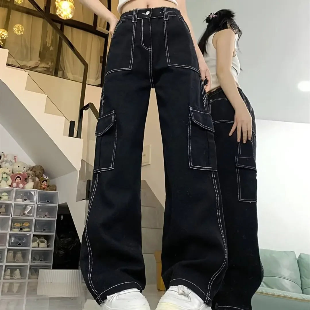 Pantalones vaqueros para mujer, de corte recto, holgados, de primavera otoño/invierno 2024, nuevos, de cintura alta, adelgazantes, de pierna ancha y petite.