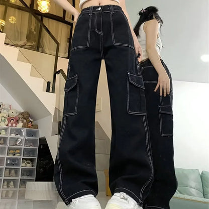 Pantalones vaqueros para mujer, de corte recto, holgados, de primavera otoño/invierno 2024, nuevos, de cintura alta, adelgazantes, de pierna ancha y petite.