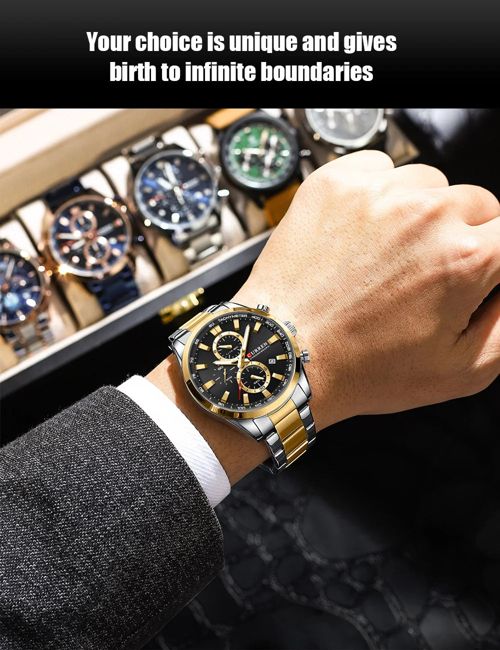 Reloj deportivo CURREN de cuarzo con cronógrafo para hombre - Pulsera de acero inoxidable y esfera multifuncional