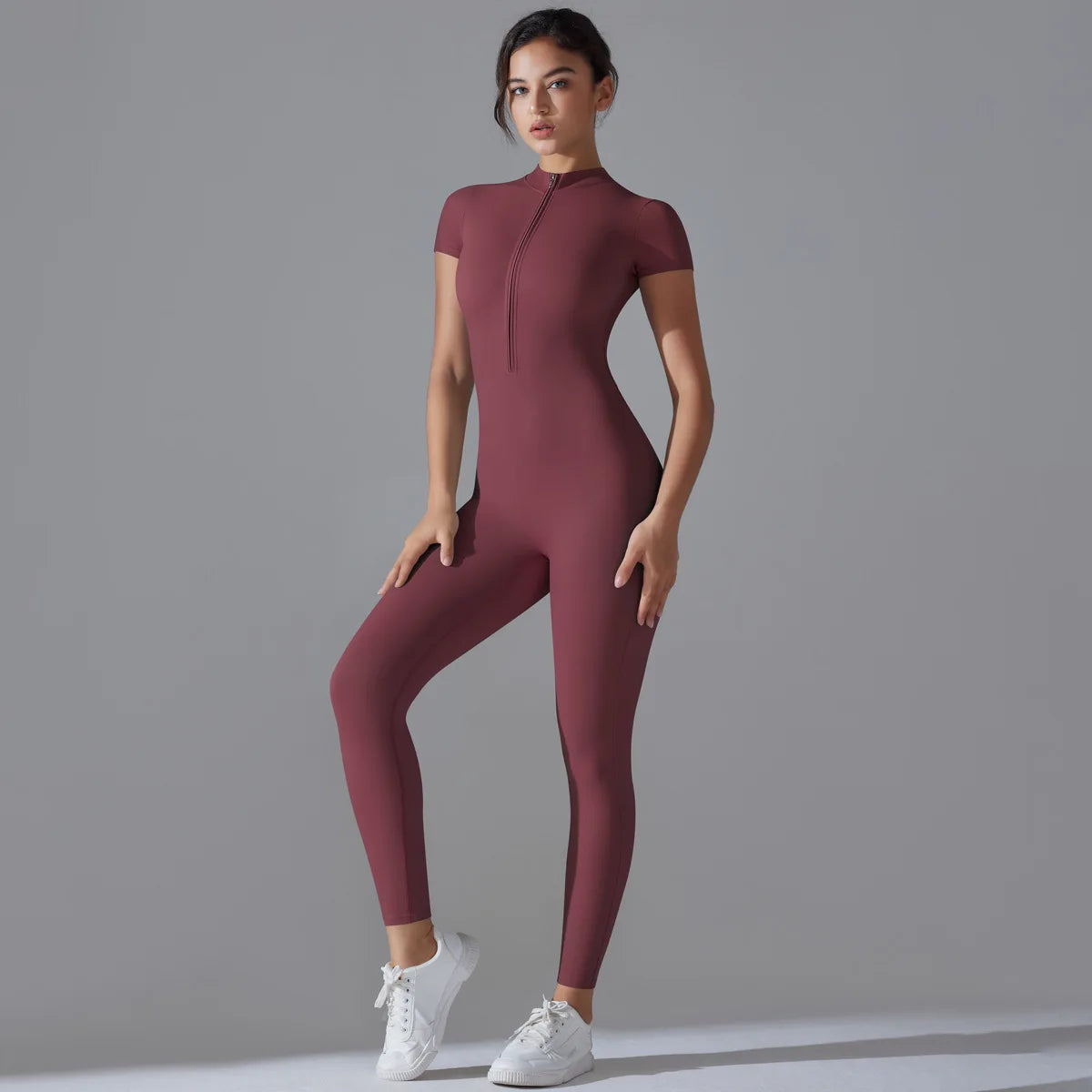 Women Zipper Bodysuits Fitness Sports Bodysuit Yoga Suit Breathable Quick Drying Sports Yoga Clothing Women Gym Push Up Workout