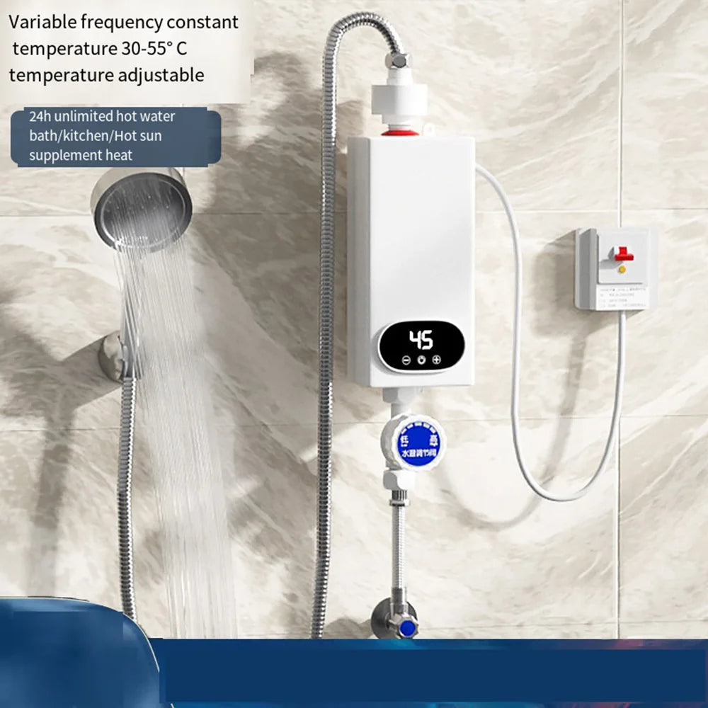 Calentador de agua instantáneo sin tanque de 5500 W con termostato, calentador de inducción, calentadores eléctricos táctiles inteligentes, ducha automática.
