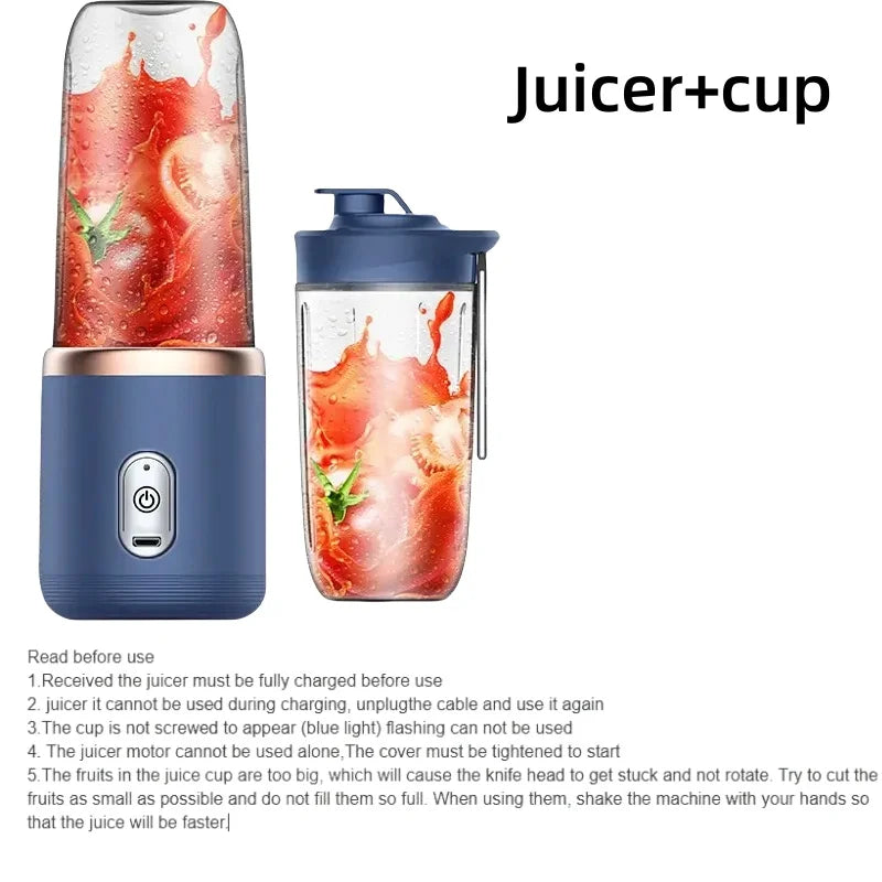 Licuadora portátil multifunción de 2 tazas, con 6 cuchillas, mini licuadora de hielo y extractor de jugo inalámbrico con carga USB.