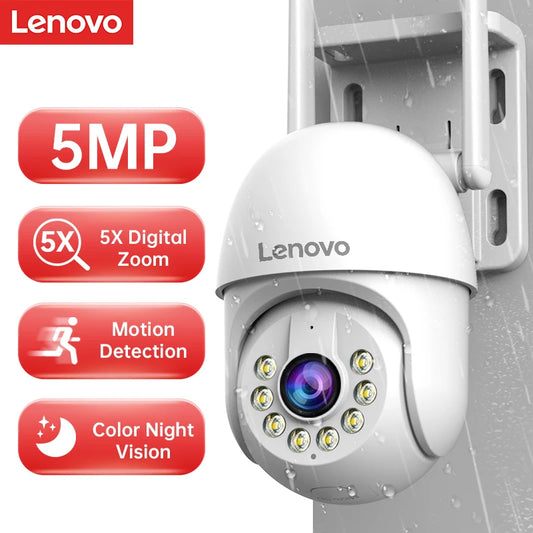 Cámara PTZ inteligente Lenovo de 5 MP con wifi para exteriores, zoom digital de 5x, seguimiento automático, cámara IP CCTV ONVIF, cámara de videovigilancia de seguridad.
