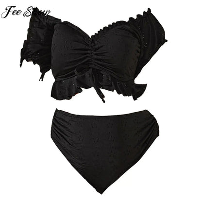 Conjunto de bikini de maternidad de 2 piezas, traje de baño con hombros descubiertos y volantes, top corto con braguita, para embarazadas, vacaciones en la playa, para tomar el sol.