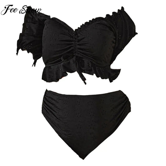 Conjunto de bikini de maternidad de 2 piezas, traje de baño con hombros descubiertos y volantes, top corto con braguita, para embarazadas, vacaciones en la playa, para tomar el sol.