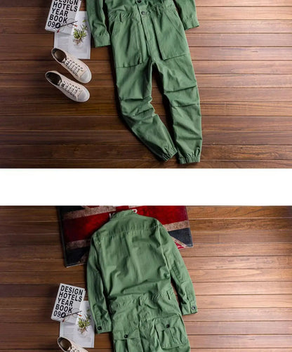 Spring Overalls Men's Jumpsuit Loose Long Sleeve Cotton Cargo Pants Black Yellow Workwear Trousers Working Uniform Rompers