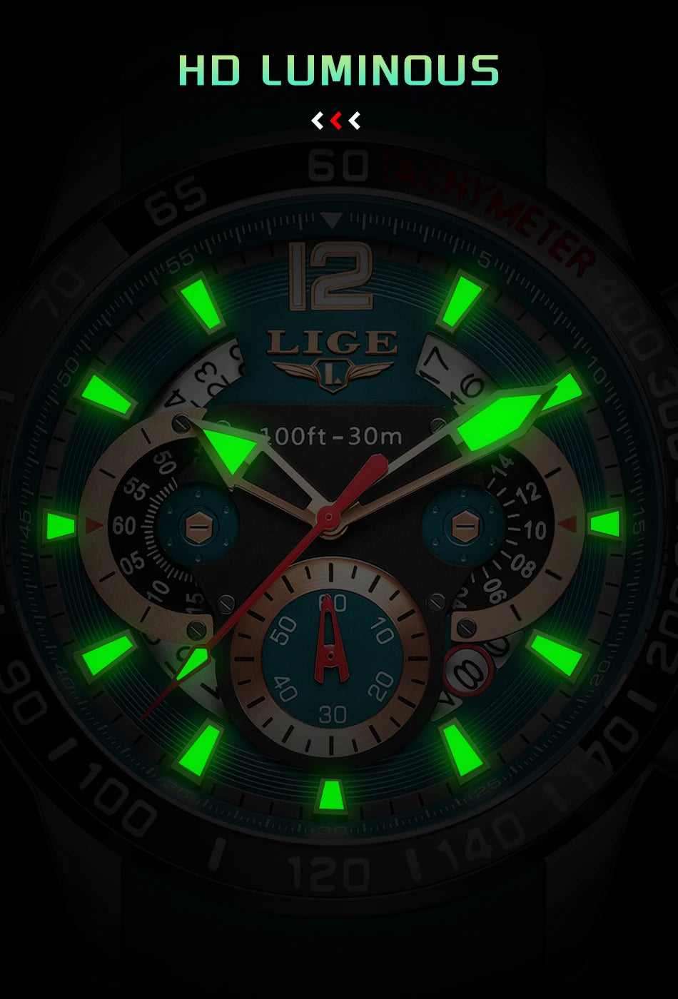 Reloj LIGE original para hombre, deportivo, de negocios, multifuncional, con calendario y código de tiempo, correa de silicona, reloj de cuarzo de marca de lujo para hombre