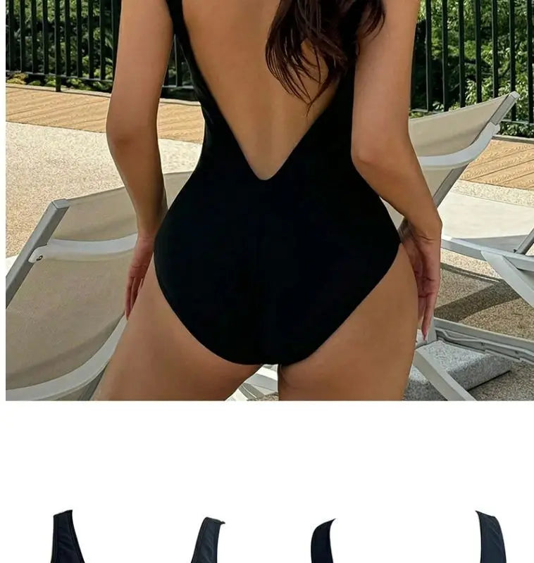 Traje de baño de una pieza con tirantes y espalda en V para chica sexy de 2025. Traje de baño de bikini sin espalda con fruncido de aguas termales.