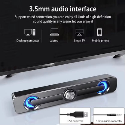 Barra de sonido Bluetooth con cable USB, altavoces estéreo para proyector, PC, portátil, teléfono, ordenador, altavoz auxiliar de 3,5 mm