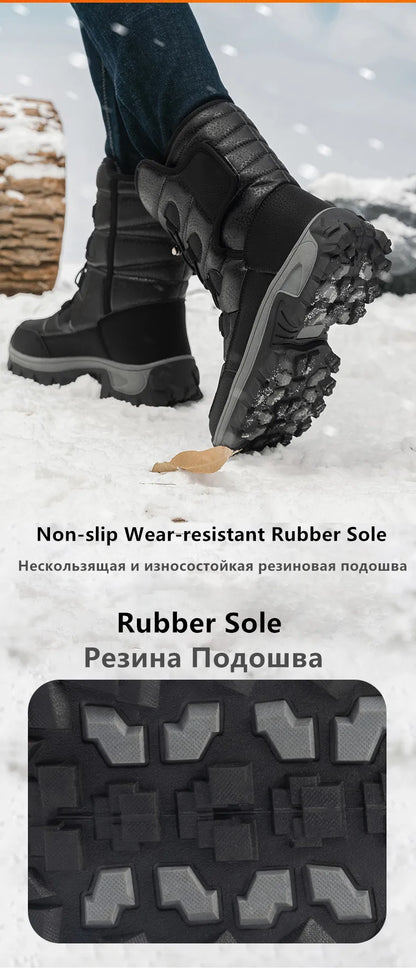 Nuevas botas de nieve cálidas de felpa para hombre, botas altas de invierno para hombre, botas de moto impermeables de invierno, botas de senderismo antideslizantes para exteriores para hombre.