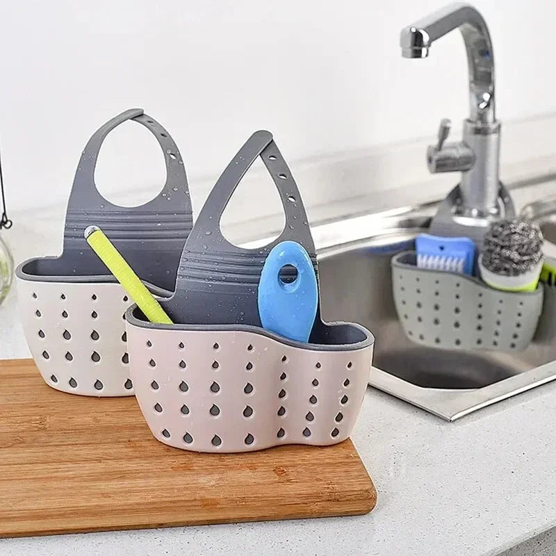 Cesta de drenaje para almacenamiento en el hogar, soporte para fregadero de cocina, estante ajustable para esponja y jabón, cesta de drenaje colgante, bolsa, accesorios de cocina