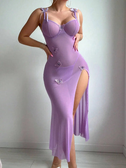 Lencería Porno Sexy de Tul, Encaje Atractivo, Espalda Abierta y Abertura Alta, Azul Claro, Ropa Interior Sexy para Mujer.