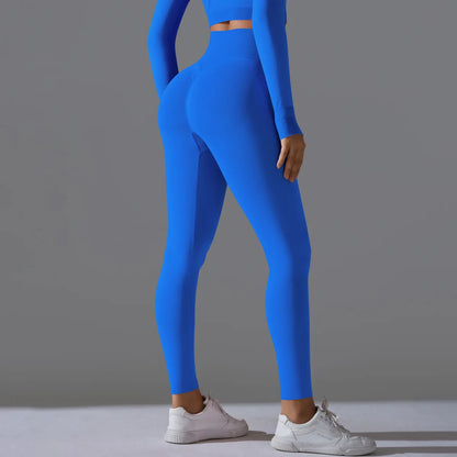 Leggings deportivos de yoga para mujer, sin costuras, cintura alta, elásticos, color sólido, para gimnasio, correr, secado rápido, realce y efecto moldeador.