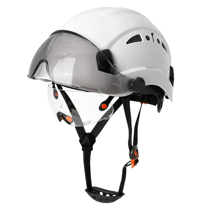 Casco de seguridad con patrón de fibra de carbono y gafas de doble visera para ingenieros, casco de seguridad CE ANSI ABS, gorra de trabajo industrial, rescate