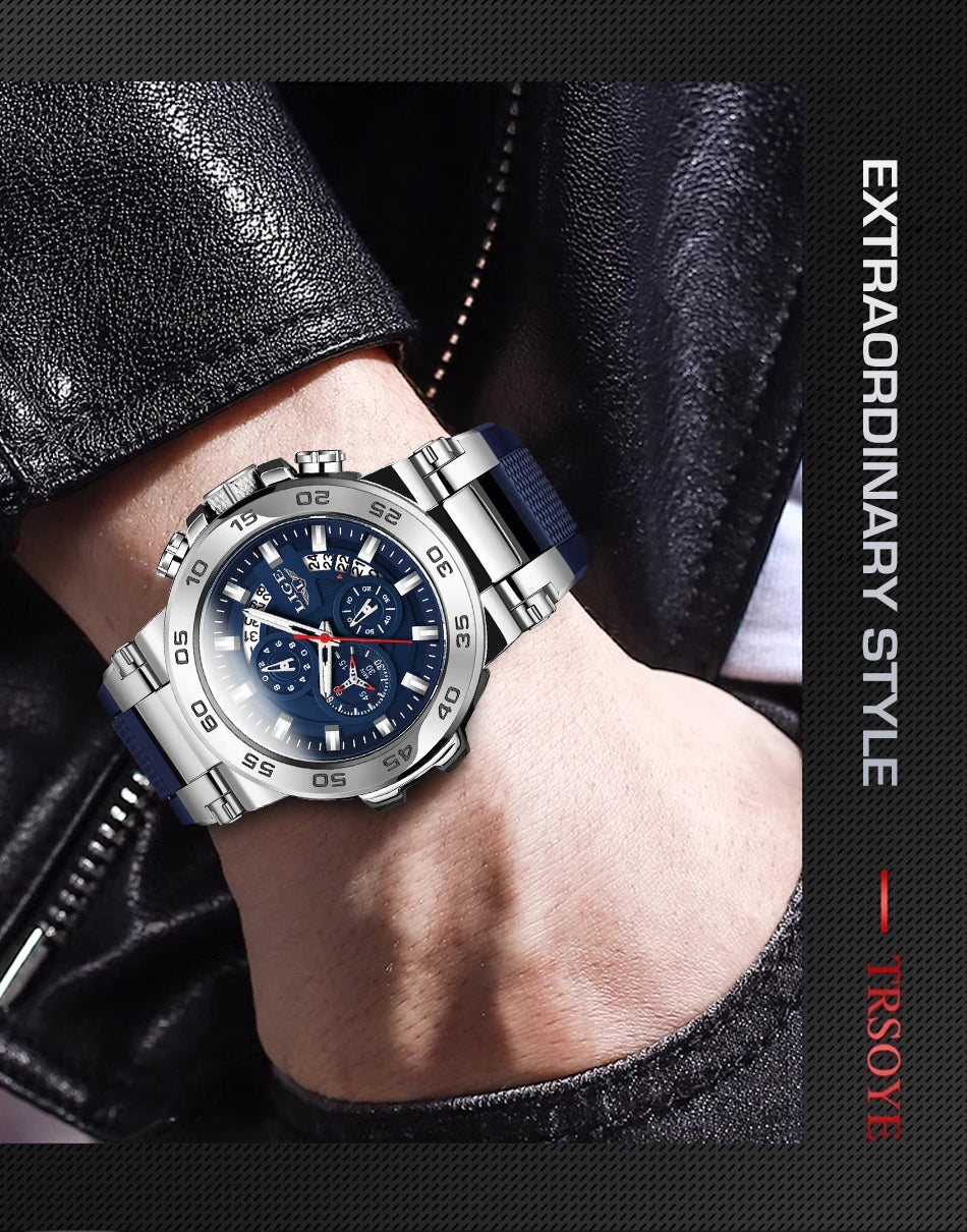 Relojes LIGE 2025 para hombre, nuevos, a la moda, con correa de silicona, sencillos, deportivos, militares, con fecha, resistentes al agua 50M, de cuarzo, para caballero, reloj + caja.