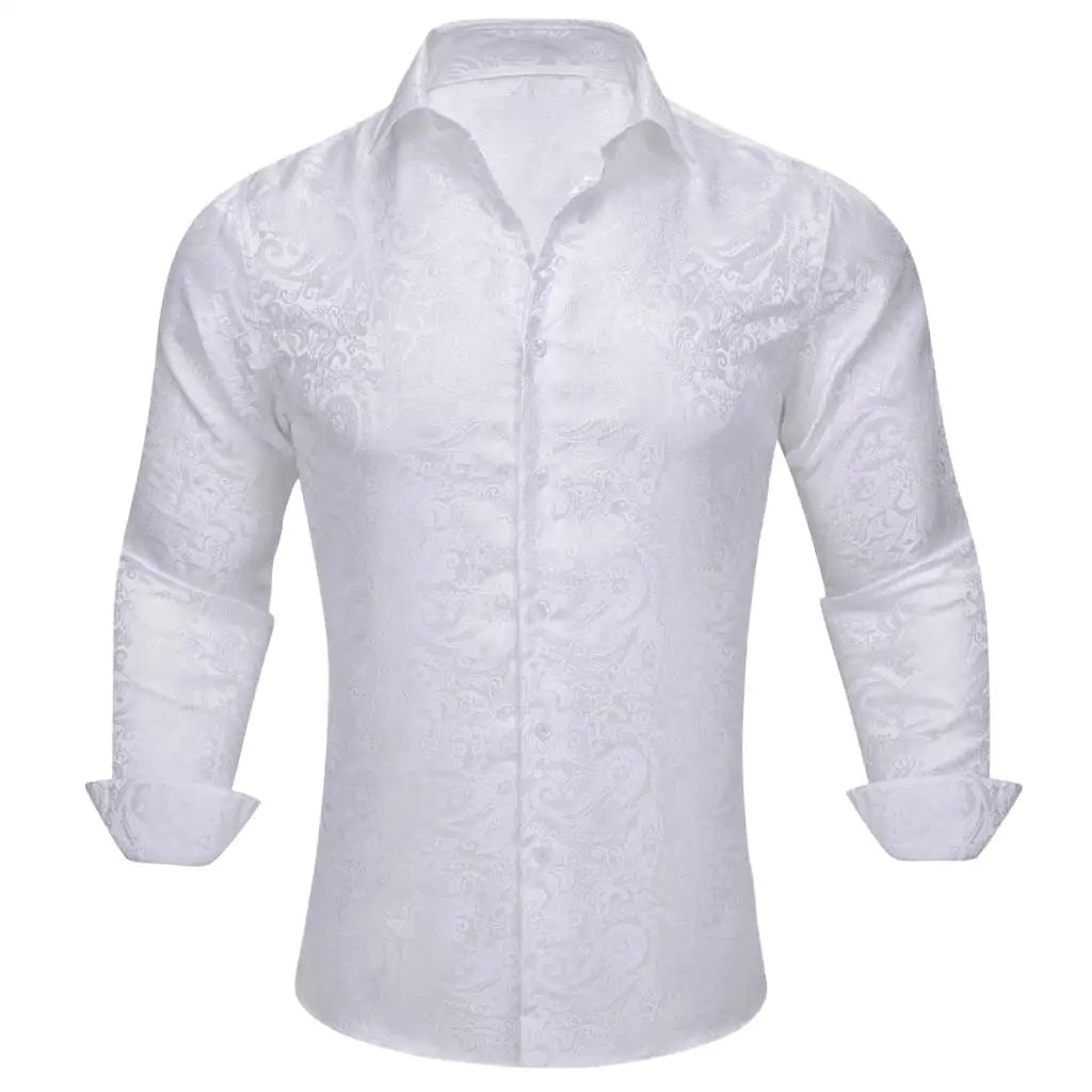 Camisas de seda de diseño para hombre en azul, dorado, verde, rojo, blanco y negro. Estampado cachemir bordado. Corte ajustado. Blusas casuales de manga larga.