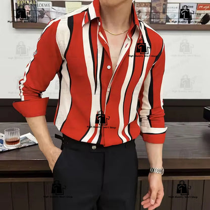 Camisa de rayas para hombre, estilo moderno, manga larga, corte holgado, informal, versátil, para uso diario y urbano.