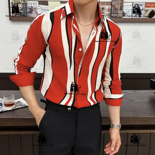 Camisa de rayas para hombre, estilo moderno, manga larga, corte holgado, informal, versátil, para uso diario y urbano.