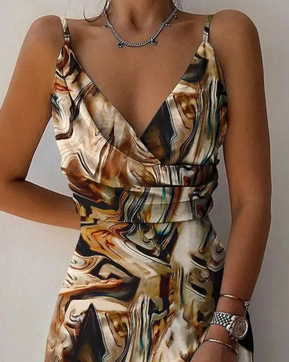 Vestido camisero sexy y elegante para mujer, estilo veraniego, con estampado degradado, hombros descubiertos y escote en V.