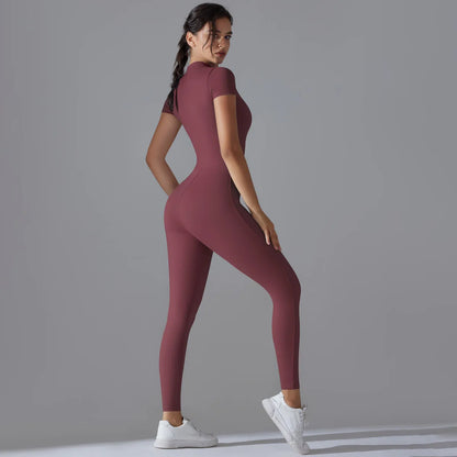 Women Zipper Bodysuits Fitness Sports Bodysuit Yoga Suit Breathable Quick Drying Sports Yoga Clothing Women Gym Push Up Workout