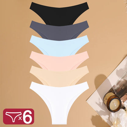 Conjunto de 6 bragas de cintura baja de talla grande, sin costuras, de seda helada, ropa interior sexy para chica, bragas de algodón con entrepierna, pantalones brasileños transpirables.