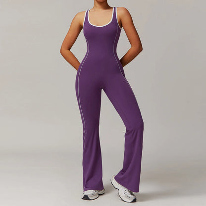 Conjunto de ropa deportiva de yoga con espalda cruzada para mujer, monos de una pieza con bloques de color, monos deportivos sin mangas, conjunto de gimnasio