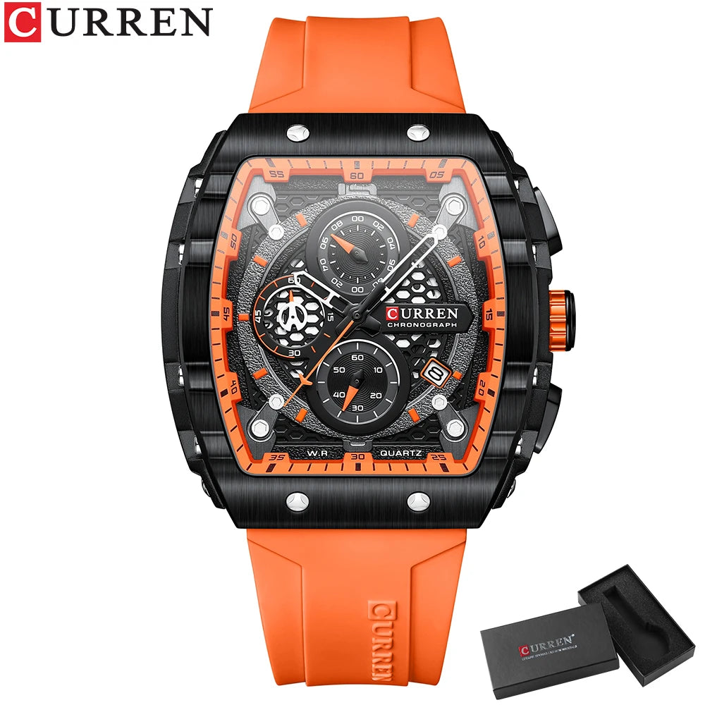 Relojes CURREN de primera marca para hombre, reloj de pulsera de cuarzo cuadrado de lujo, reloj cronógrafo luminoso resistente al agua para hombre, reloj con fecha
