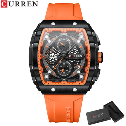 Relojes CURREN de primera marca para hombre, reloj de pulsera de cuarzo cuadrado de lujo, reloj cronógrafo luminoso resistente al agua para hombre, reloj con fecha