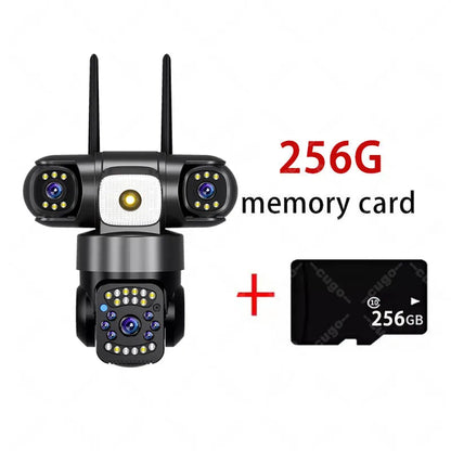 Cámara IP WiFi de 15 MP y 8K con tres lentes, resistente al agua y con carga solar para exteriores. Incluye visión nocturna, audio bidireccional y detección humana. Cámara de seguridad CCTV.