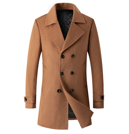 Abrigo cruzado para hombre, estilo marinero, chaqueta de lana, solapa larga, gabardina, cortavientos de invierno, moda masculina