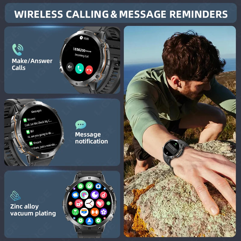 Reloj inteligente LIGE para hombre, con batería de 900 mAh, Bluetooth, llamadas, frecuencia cardíaca, oxígeno en sangre, brújula, monitor de salud, resistente al agua