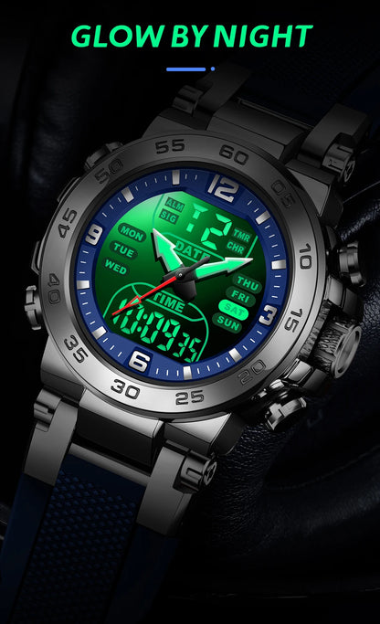 Relojes FOXBOX para hombre, marca superior, reloj de pulsera analógico digital de cuarzo de lujo para hombre, reloj luminoso con pantalla de doble horario resistente al agua para hombre