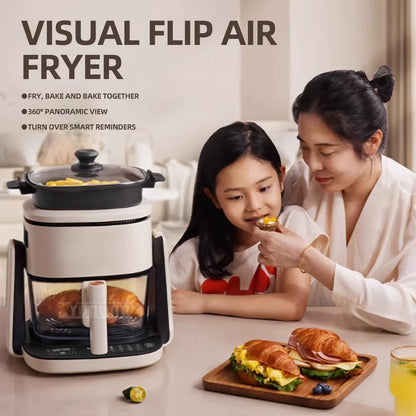 Freidora de aire eléctrica inteligente, multifuncional, para hornear, cocinar, hervir y visualizar, con tapa, gran capacidad, electrodoméstico