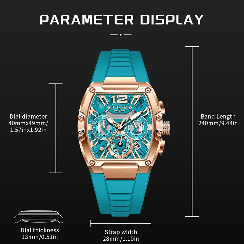 LIGE Reloj de cuarzo sencillo para hombre, correa de silicona, deportivo, informal, para exteriores, calendario, luminoso, resistente al agua, hueco, nuevo