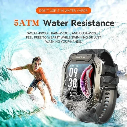 Reloj inteligente militar para hombre, color negro carbono, ultradelgado, resistente al agua hasta 5 ATM, deportivo, con monitor de frecuencia cardíaca y oxígeno en sangre (2024).
