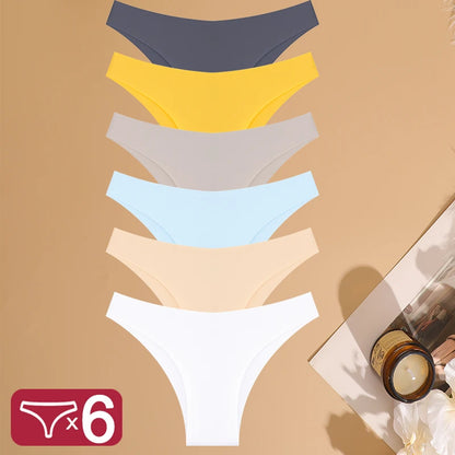 Conjunto de 6 bragas de cintura baja de talla grande, sin costuras, de seda helada, ropa interior sexy para chica, bragas de algodón con entrepierna, pantalones brasileños transpirables.